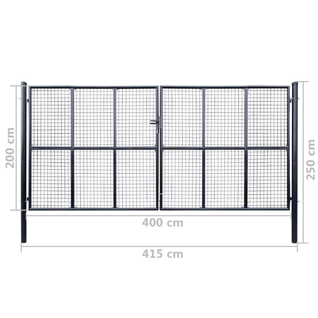 vidaXL Maschen-Gartentor verzinkter Stahl 400 x 200 cm Grau-5