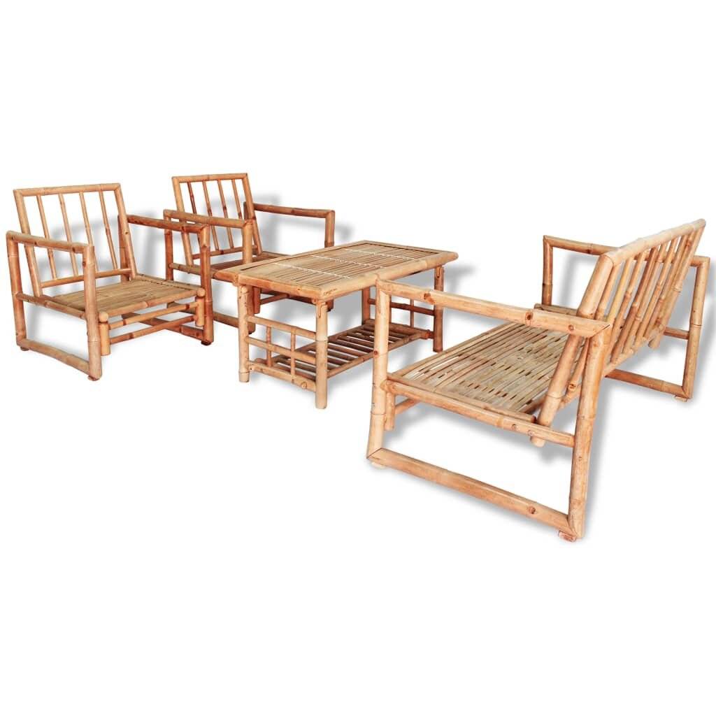 4-tlg. Garten-Lounge-Set mit Auflagen Bambus-2