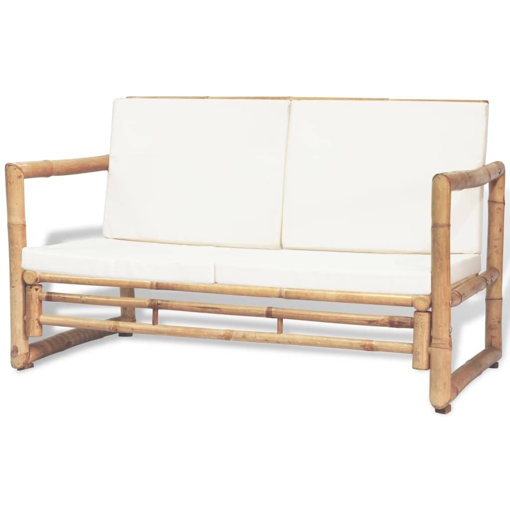 4-tlg. Garten-Lounge-Set mit Auflagen Bambus-3