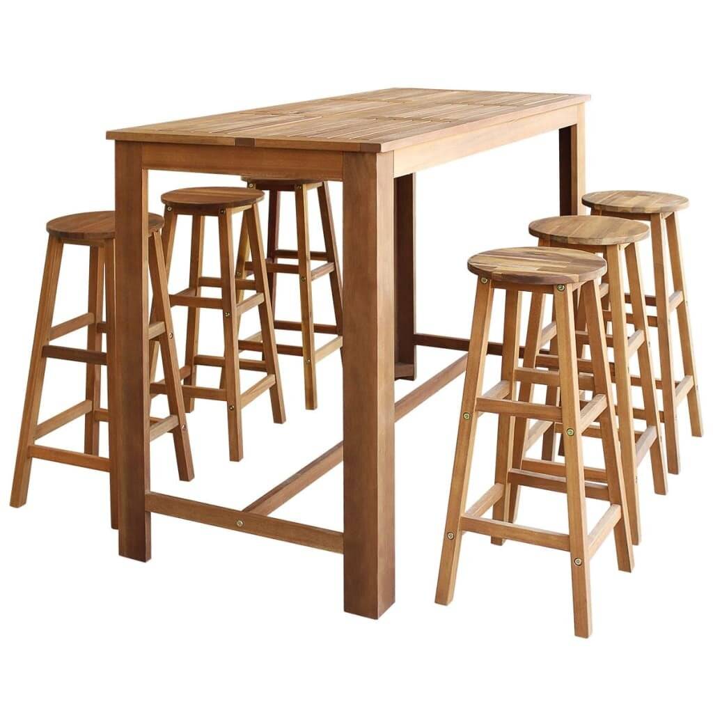 Bartisch und Hocker-Set 7-tlg. Akazienholz Massiv-0