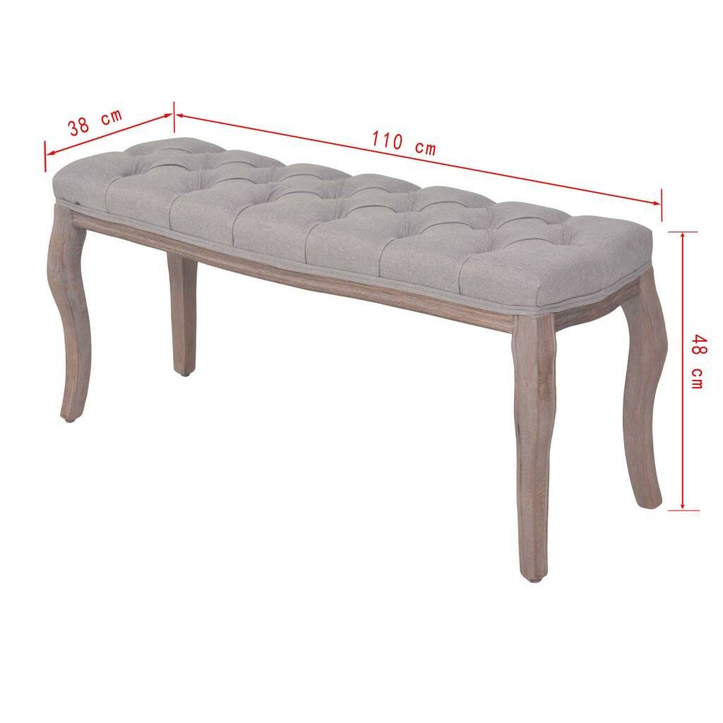 Bank Leinen Massivholz 110 x 38 x 48 cm Hellgrau-6