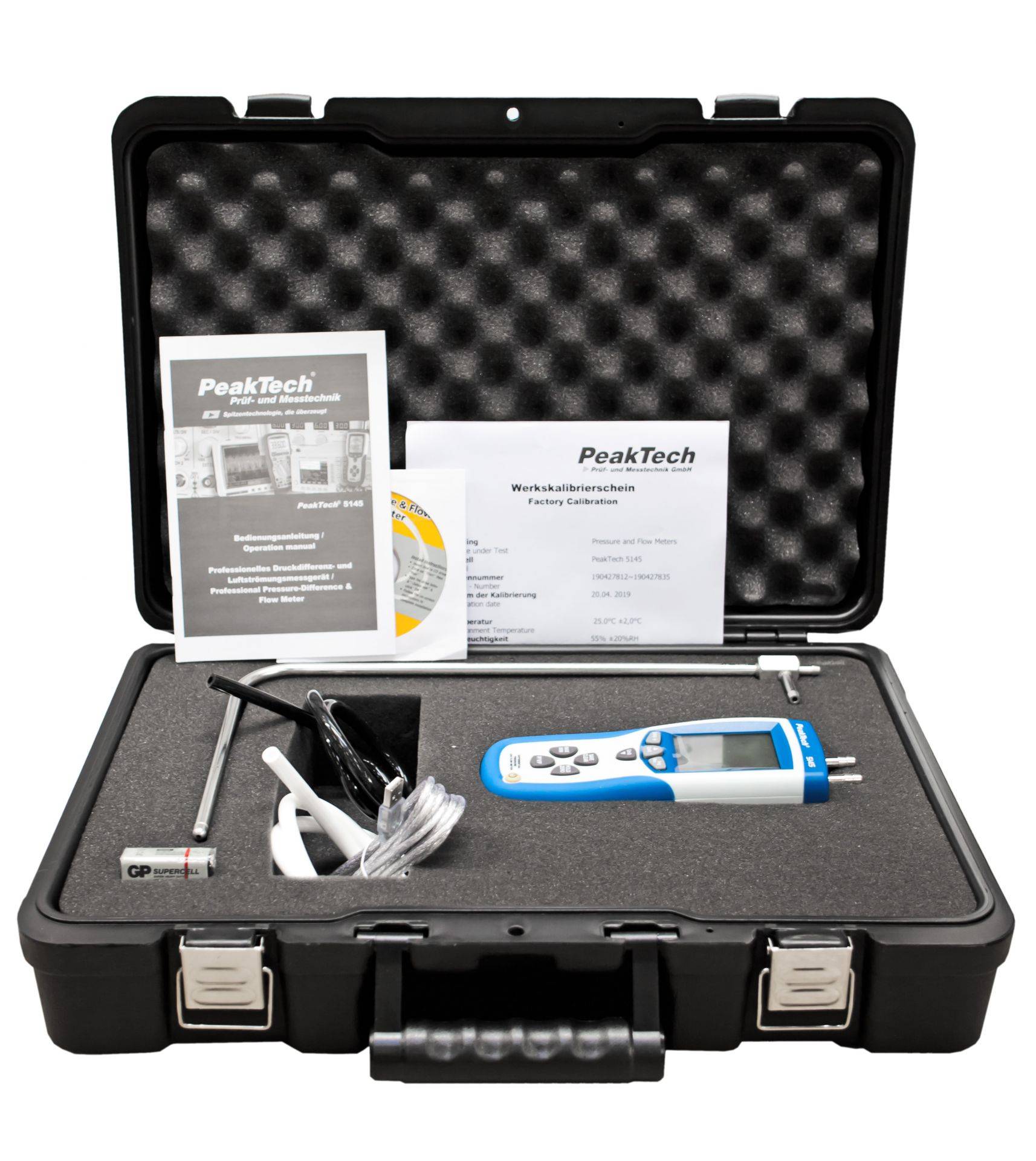 PeakTech P 5145 – Differenzdruck-Messgerät ~ 0 ... 50 mBar ~ mit Luftgeschwindigkeit und USB-2