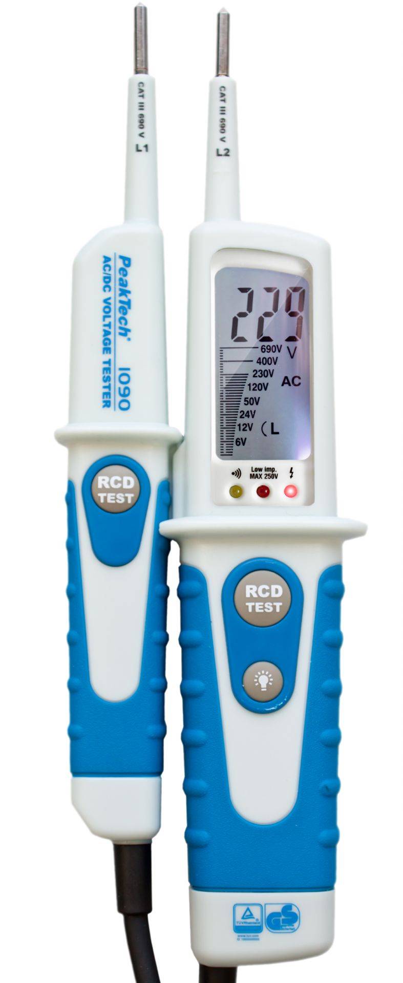 PeakTech P 1090 – Zweipoliger AC/DC-Spannungsprüfer mit LCD-Anzeige ~ TÜV/GS-0
