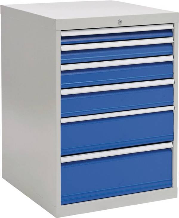 Schubladenschrank H1019xB705xT736mm lichtgrau/signalblau 6 Schubl.Voll.Bedrunka
