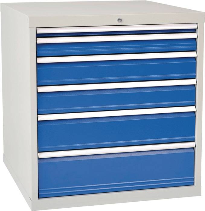 Schubladenschrank H1019xB1005xT736mm lichtgrau/signalblau 6 Schubl.Voll.Bedrunka