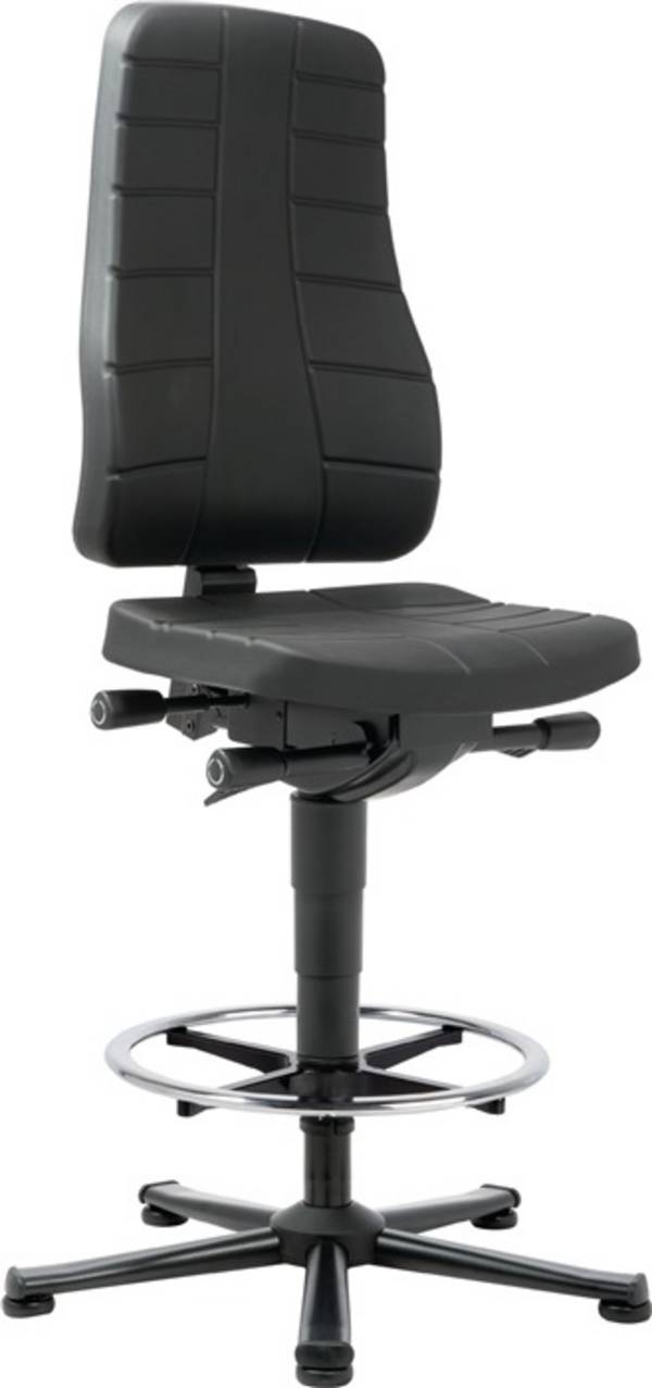 Arbeitsdrehstuhl All-in-One mit Bodengleitern und Fußring PU-Schaum schwarz. Bimos-Sitztechnik | Interest.