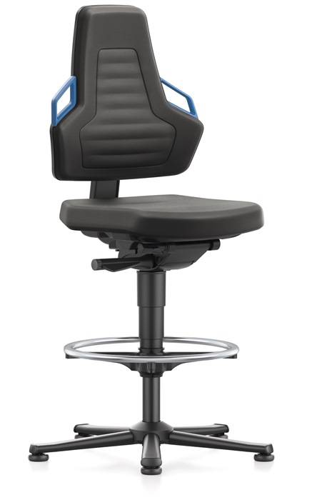 Arbeitsdrehstuhl Nexxit Bodengleiter+Fußring Grifffarbe blau Supertec-Gewebe