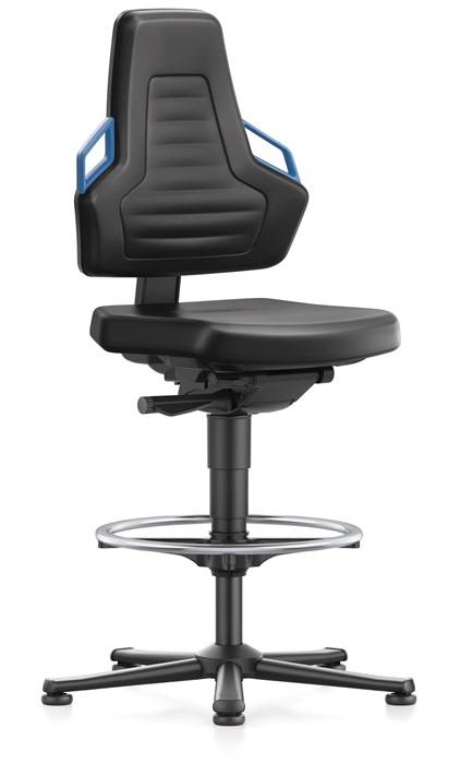 Arbeitsdrehstuhl Nexxit Bodengleiter+Fußring Grifffarbe blau Kunstlederpolster-0