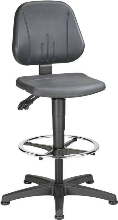 Arbeitsdrehstuhl Unitec mit Gasfeder-Höhenverstellung PU-Schaum schwarz mit Bodengleitern und Fußring.-0