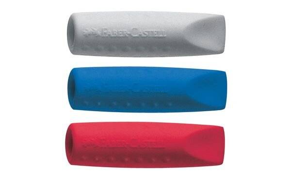 FABER CASTELL Radierer Eraser Cap Grip 2001 grau-blau/grau-rot sortiert 2er Pack-0