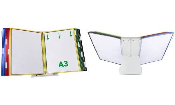 Tischtafelsystem Pult A3 grau Metall mit 20 Sichttafeln A3 sortiert-1