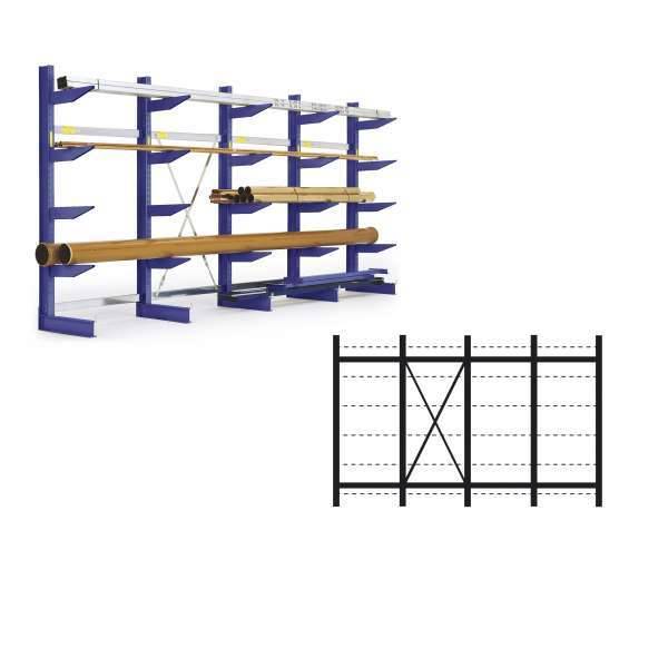 Kragarmregal Set / 2500x4316x 740 NT600 IPE140 TypS 5Ständer 1-seit. RAL5010-0