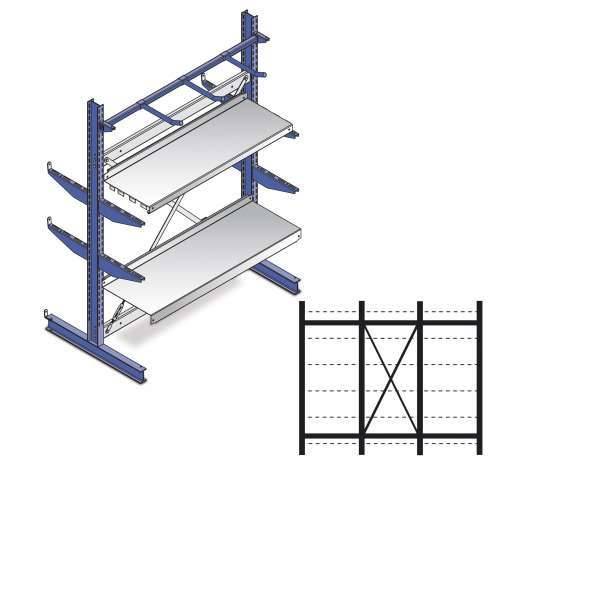 Kragarmregal Set / 2500x3255x1140 NT500 IPE140 TypS 4Ständer 2-seit. RAL5010