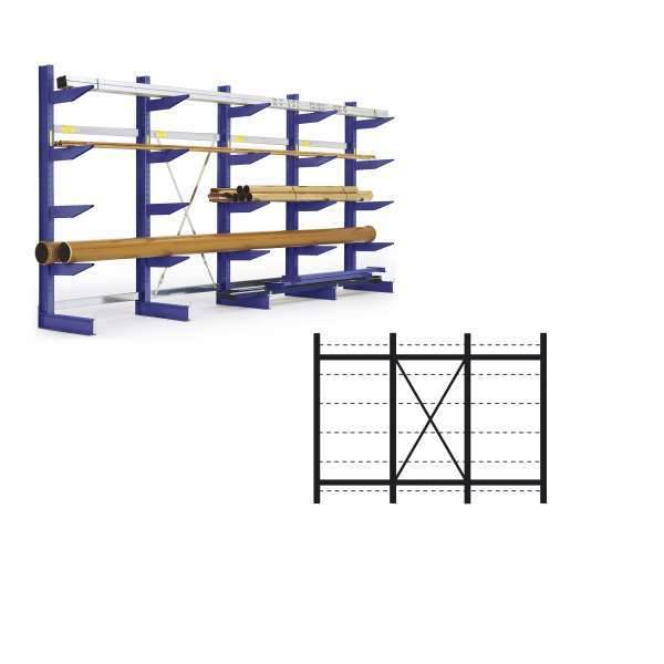 Kragarmregal Set / 2500x3828x 740 NT600 IPE140 TypS 4Ständer 1-seit. RAL5010