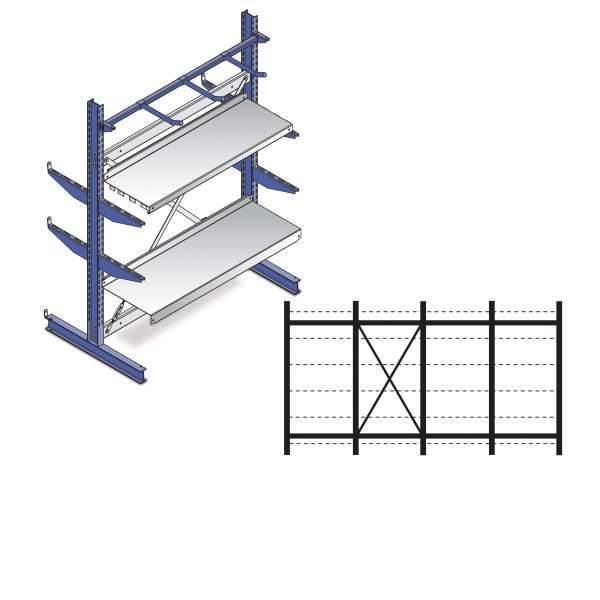 Kragarmregal Set / 2500x5080x1340 NT600 IPE140 TypS 5Ständer 2-seit. RAL5010 19-0