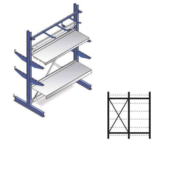 Kragarmregal Set / 2500x2576x1340 NT600 IPE140 TypS 3Ständer 2-seit. RAL5010