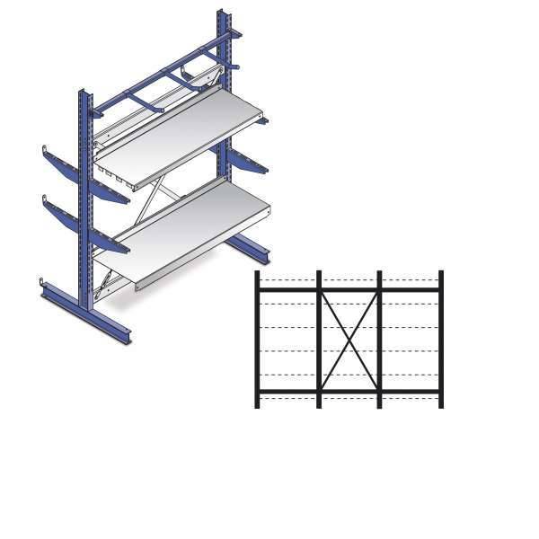 Kragarmregal Set / 2500x3828x1840 NT850 IPE140 TypS 4Ständer 2-seit. RAL5010-0