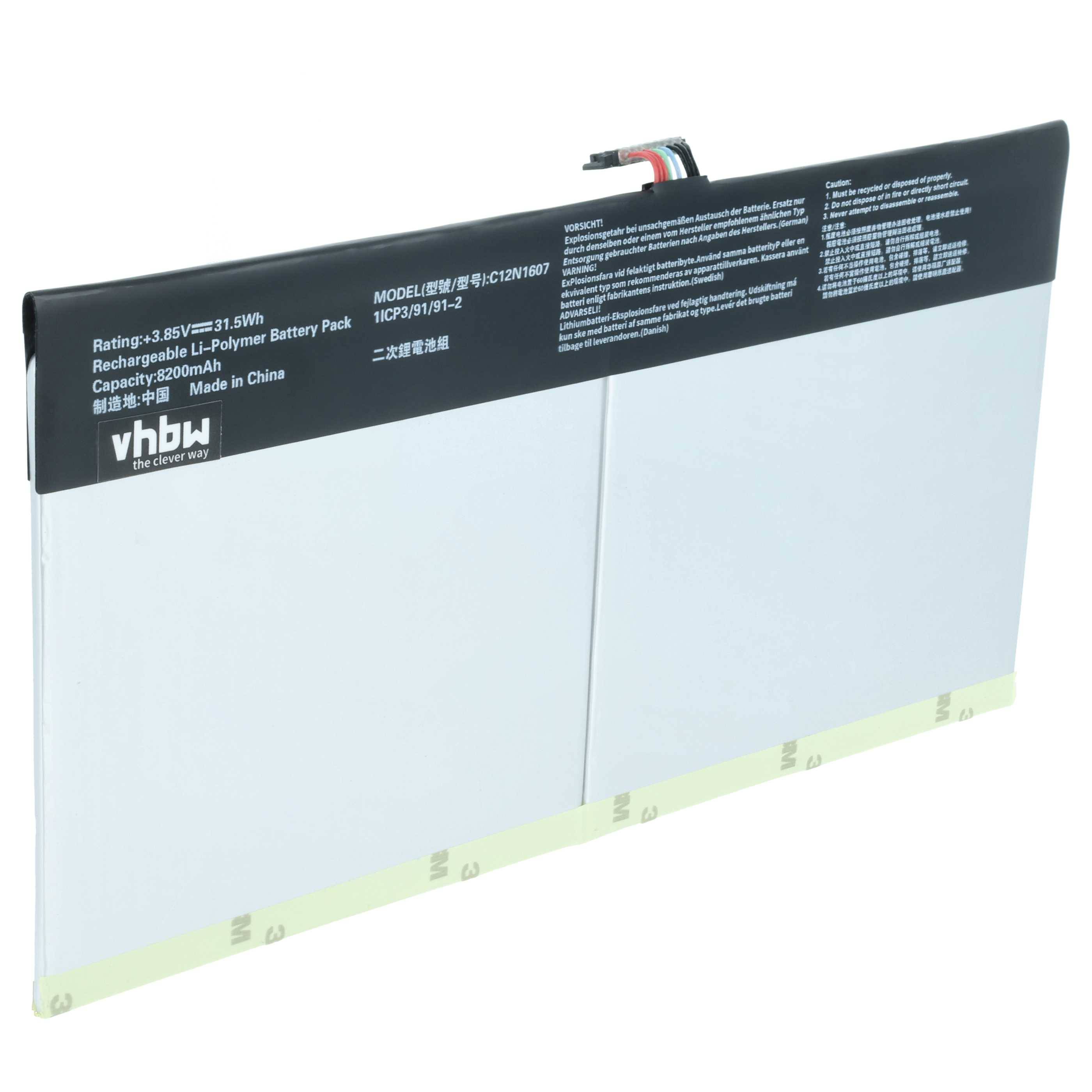 vhbw Akku Ersatz für Asus 0B200-02230100 | 0B200-02230000, C12N1607 für Tablet Pad (8200 mAh, 3,85 V, Li-Polymer)-0