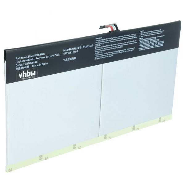 vhbw Akku Ersatz für Asus 0B200-02230100 | 0B200-02230000, C12N1607 für Tablet Pad (8200 mAh, 3,85 V, Li-Polymer)