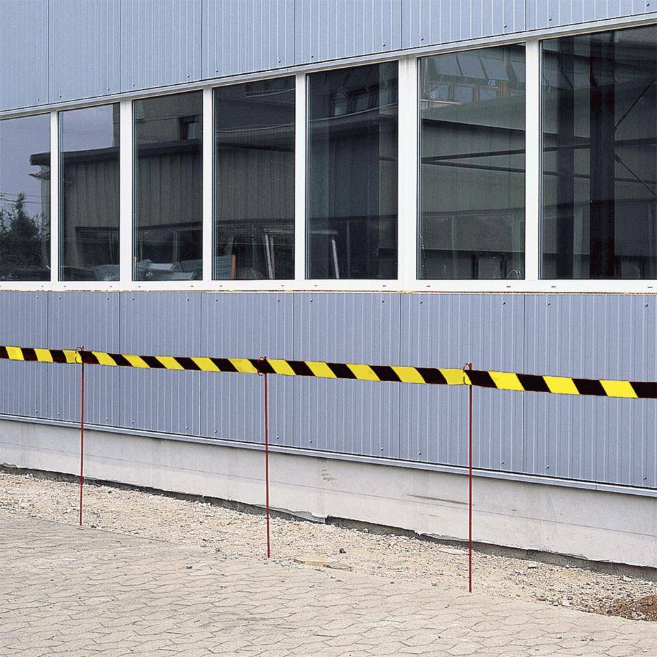 Absperrband Super, gelb/schwarz schraffiert, Polyethylen, 80mm, 500m/Rolle, ASR A1.3-1