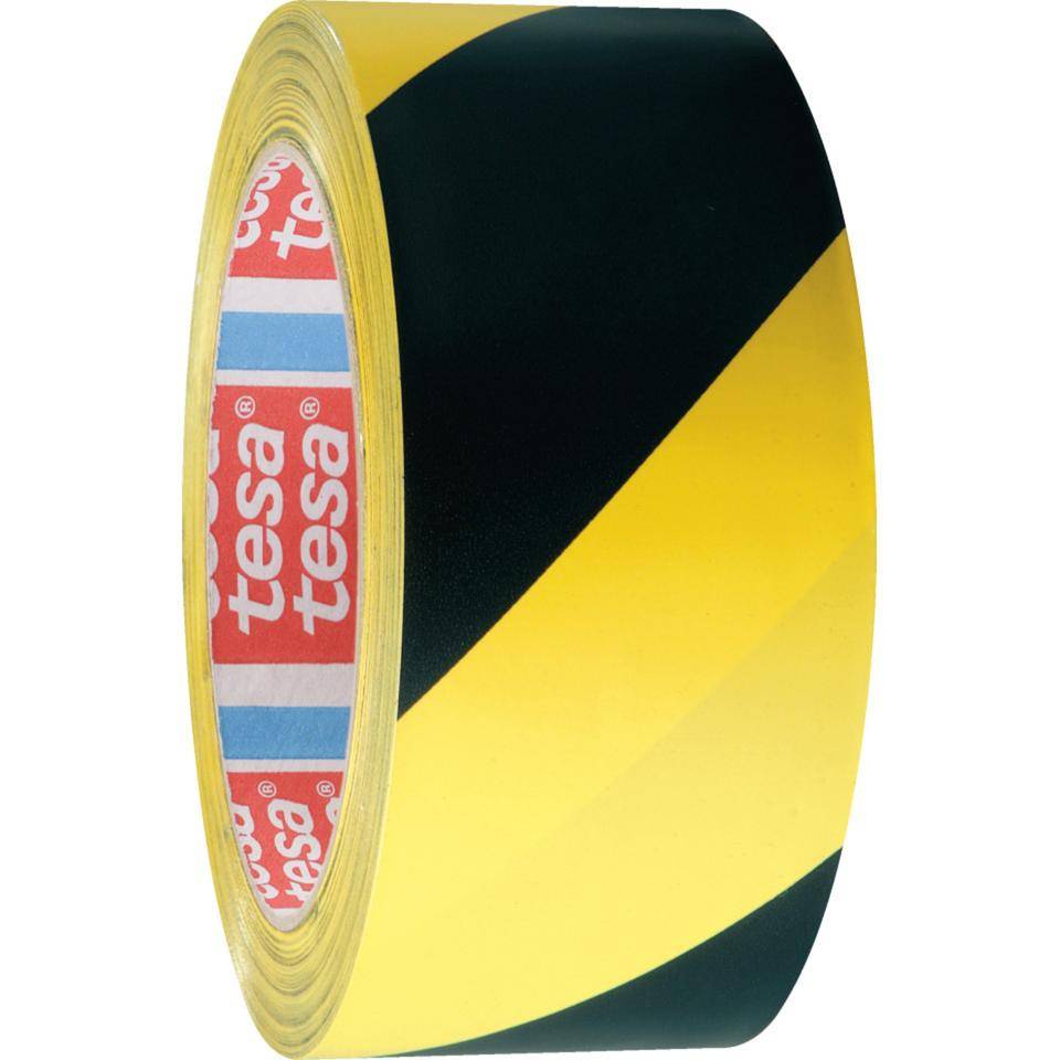 tesa Warnmarkierungsband, linksweisend, gelb/schwarz, 50mm, 33m lang, 2 Rollen/VE-0