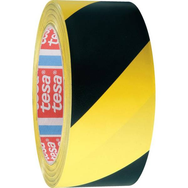 tesa Warnmarkierungsband, linksweisend, gelb/schwarz, 50mm, 33m lang, 2 Rollen/VE