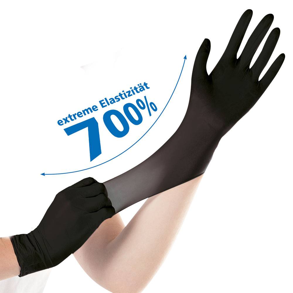 Hygostar Safe Super Stretch Nitril-Einweghandschuh puderfrei unsteril (100 Stk.) Farbe: Schwarz, Gr. 10 (XL)-1