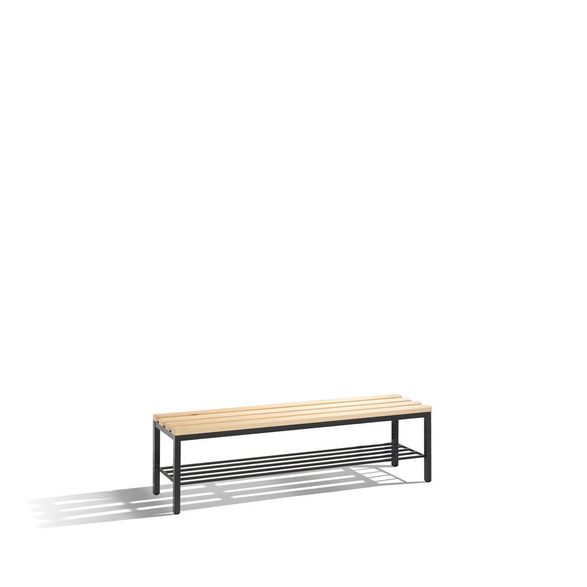 Garderobenbank H420xB1500xT353mm m.Holzleisten STA schwarzgrau m.Schuhrost-1