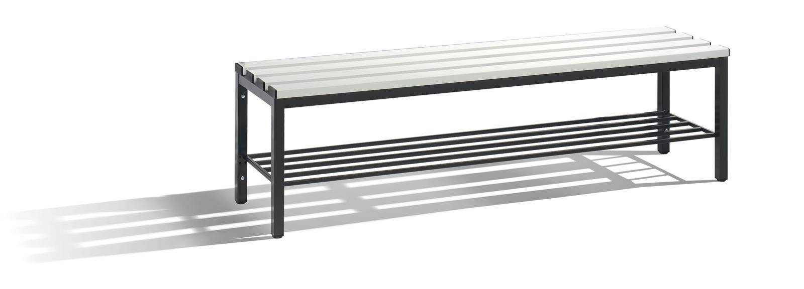 Umkleidebank Basic, freistehend, Sitzleisten lichtgrau, B 1500 mm, mit Schuhrost