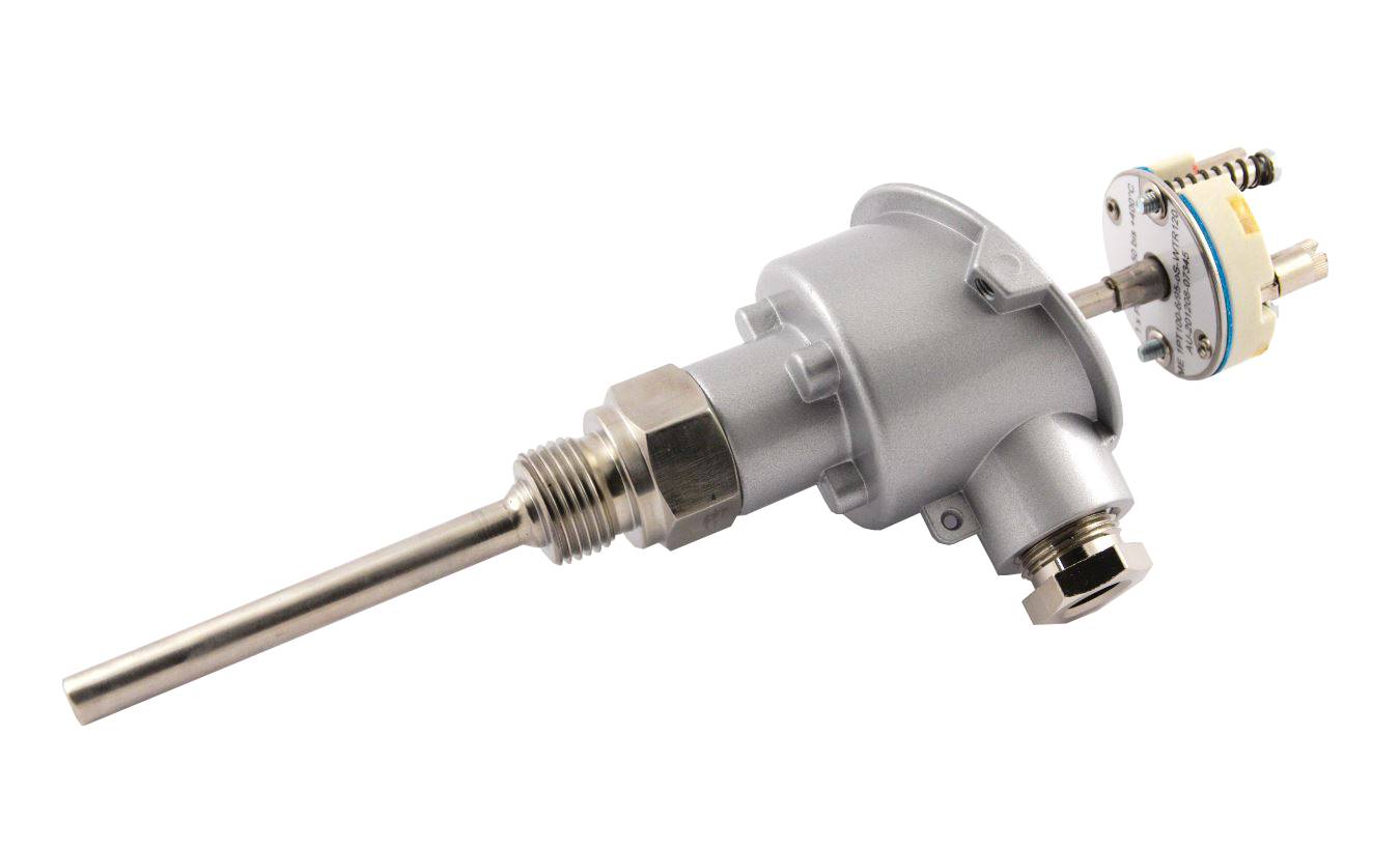 promesstec Pt100 Temperaturfühler / Schutzarmatur 9x50mm / Messeinsatz wechselbar / Anschlusskopf Form B / G 1/2"-1