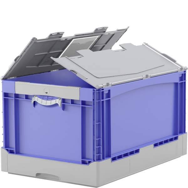 Faltbox L600xB400xH320mm Inh.65l grau/blau m.Deckel PP Liftgriffe BITO-0