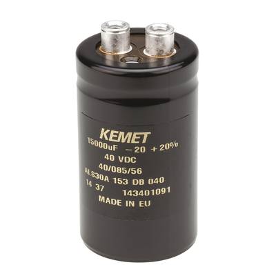 KEMET ALS30, Schraub Elektrolyt Kondensator 15000μF ±20% / 40V dc, Ø 36mm x 62mm x 62mm, +85°C