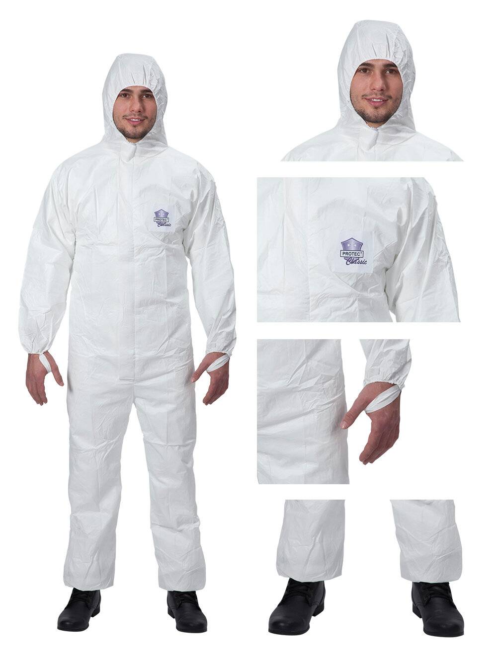 Protec Classic Overall Chemikalienschutzkleidung Schutzanzug EN14126 Kategorie 3 Typ 5/6 weiß XL-1