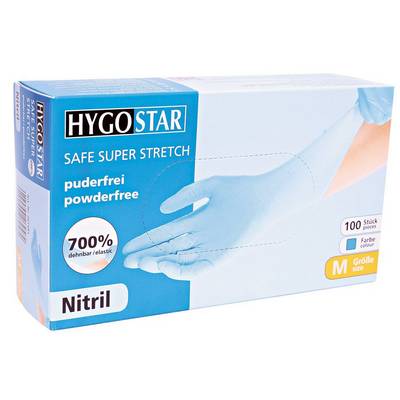 Hygostar Safe Super Stretch Nitril-Einweghandschuh puderfrei unsteril (100 Stk.) Farbe: Blau, Gr. 10 (XL)-0