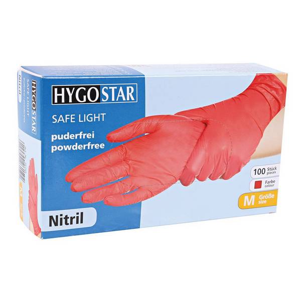 Hygostar Safe Light Nitril-Einweghandschuh puderfrei unsteril (100 Stk.) Farbe: Rot, Gr. 7 (S)