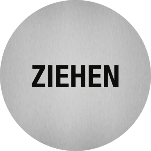 Schild Piktogramm Ziehen, Edelstahl, selbstklebend, Ø 50 mm