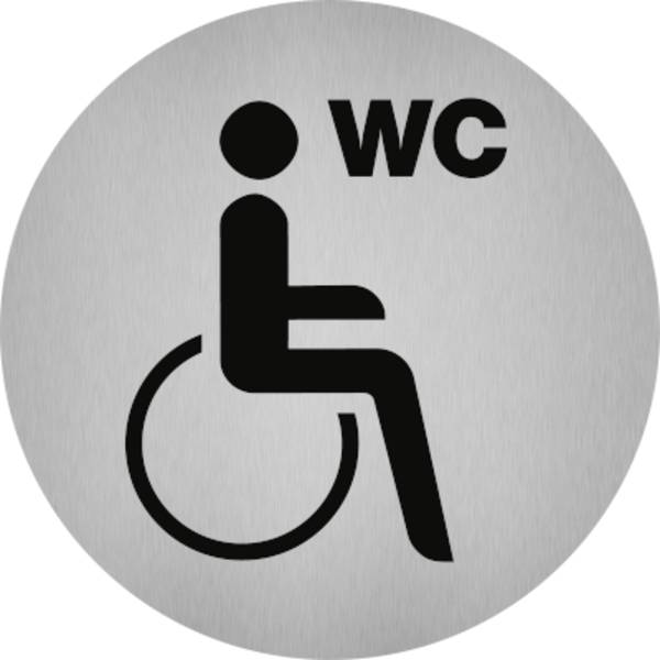 Schild Piktogramm WC Behinderte/barrierefrei, Edelstahl, selbstklebend, Ø 50 mm