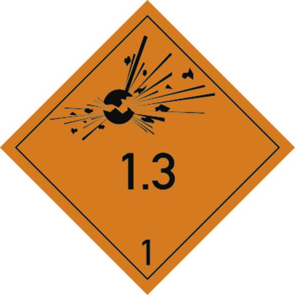 Schild Gefahrzettel Klasse 1 - Unterklasse 1.3, Papier, 50x50 mm, 1000 Stück/Rolle