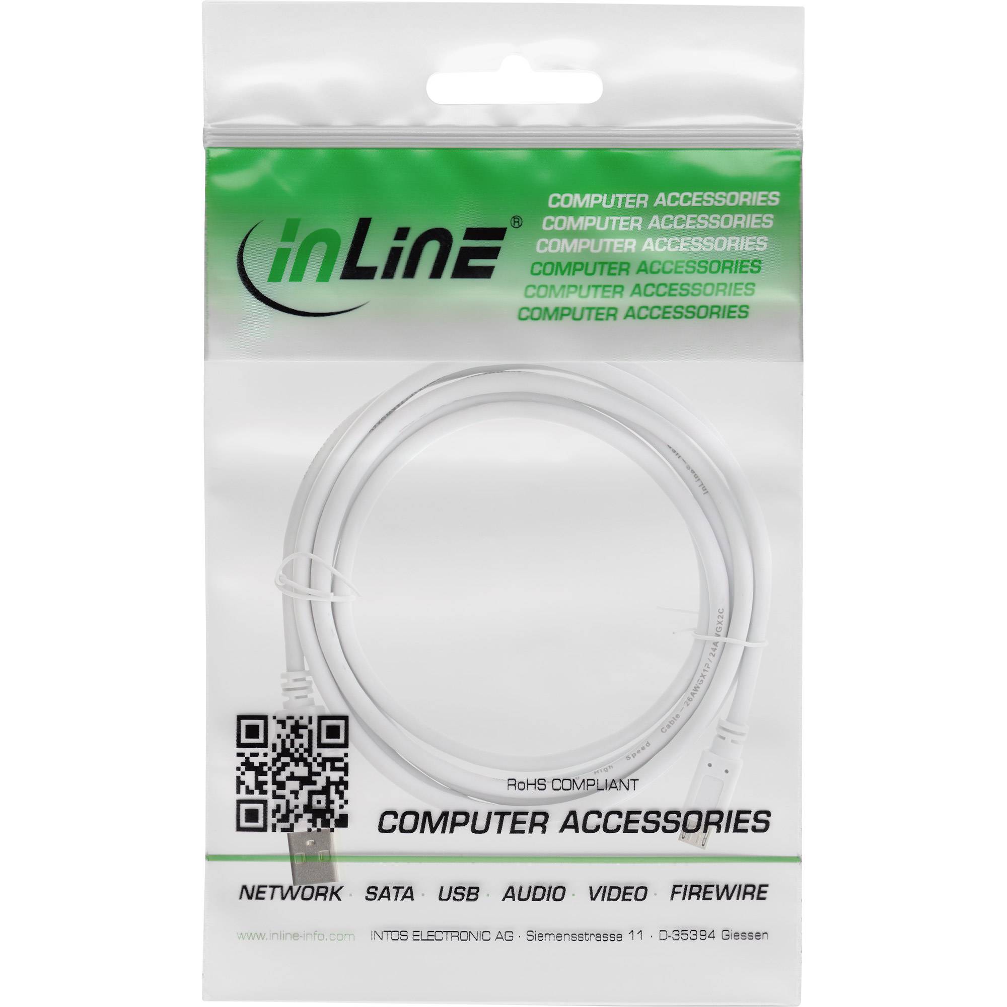 InLine® Micro-USB 2.0 Kabel, USB-A Stecker an Micro-B Stecker, weiß, 0,5m-1