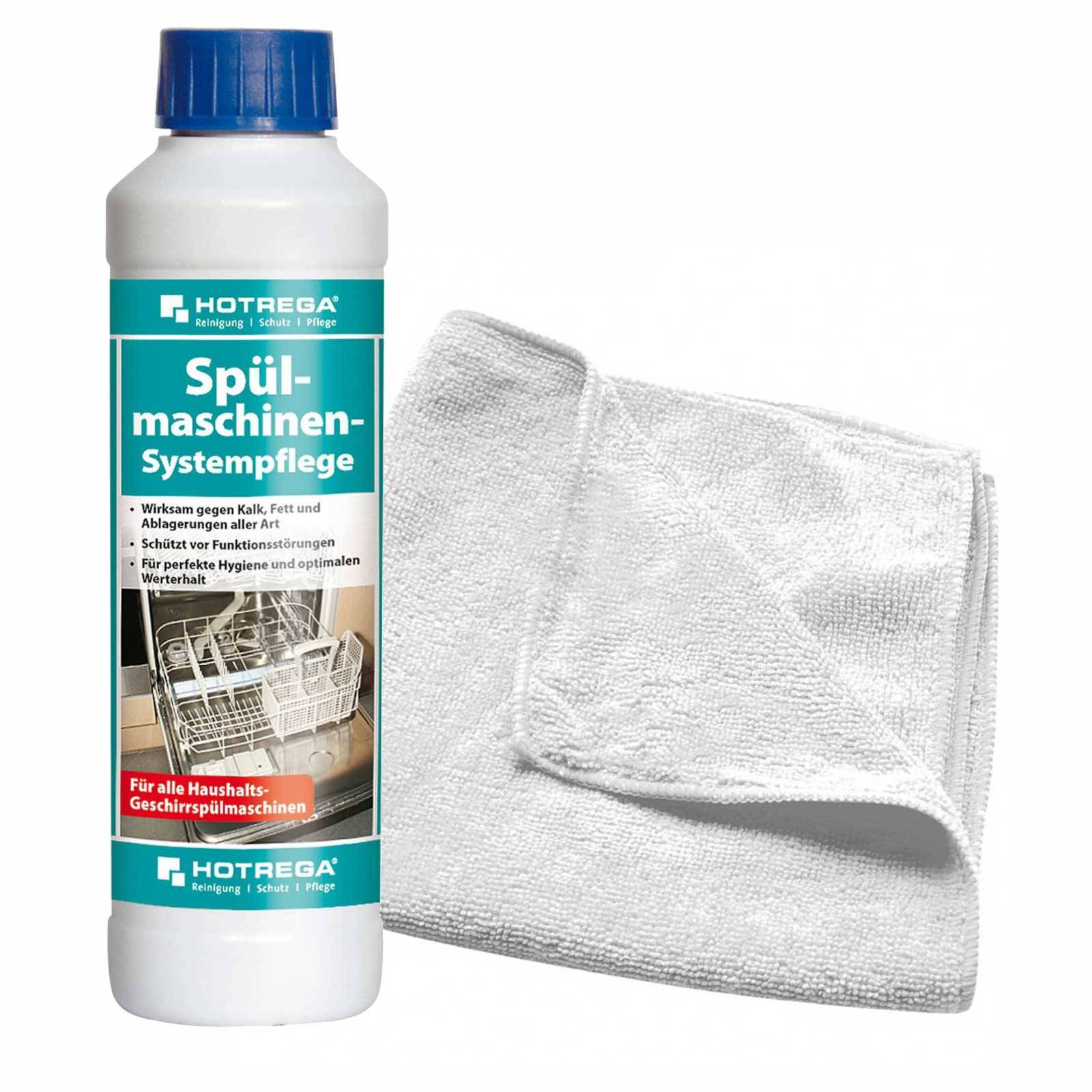 HOTREGA Spülmaschinen Systempflege 250 ml SET + Microfasertuch 40 x 40 cm-0