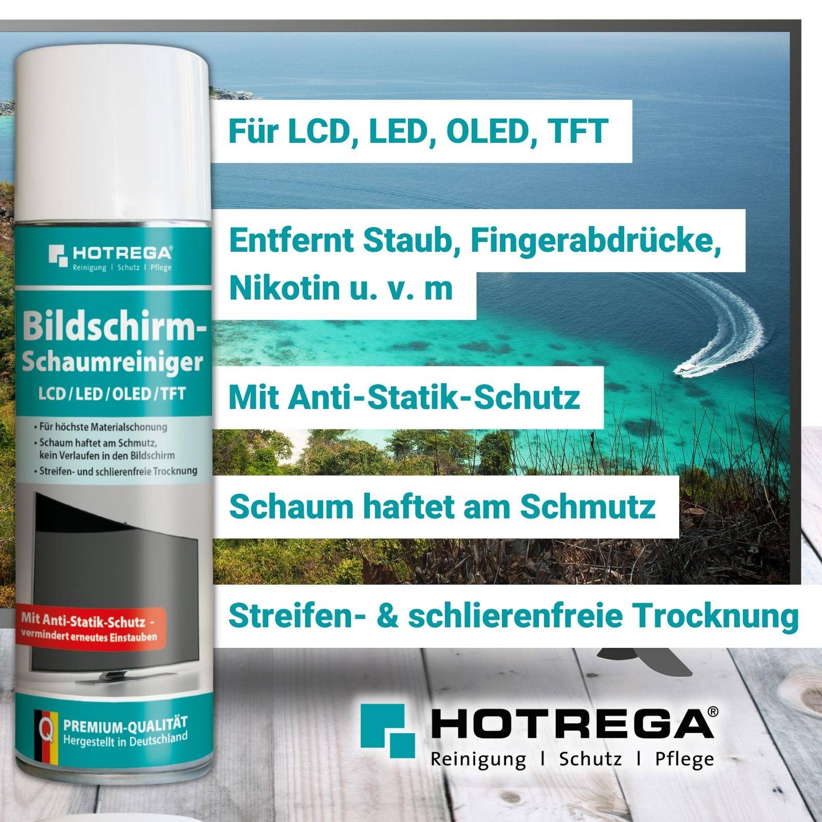 HOTREGA Bildschirm Schaumreiniger LCD LED OLED TFT 300 ml inkl. Mikrofasertuch-2