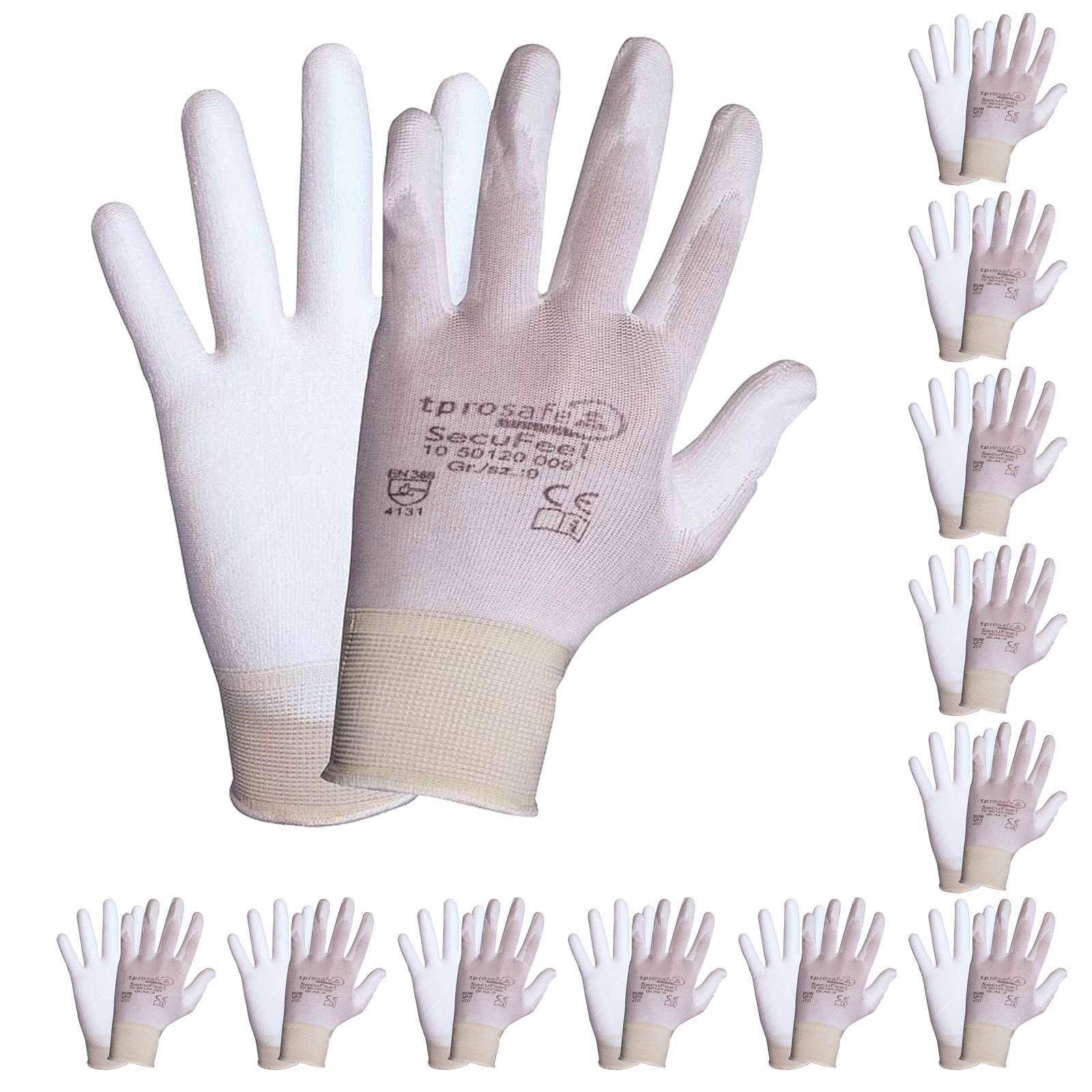 tprosafe SecuFeel white PU-Arbeitshandschuhe 12 Paar - Größe:6-0