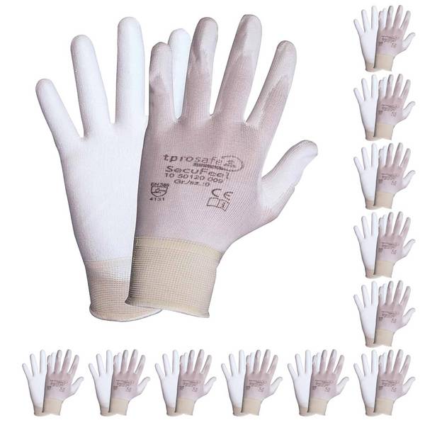 tprosafe SecuFeel white PU-Arbeitshandschuhe 12 Paar - Größe:6