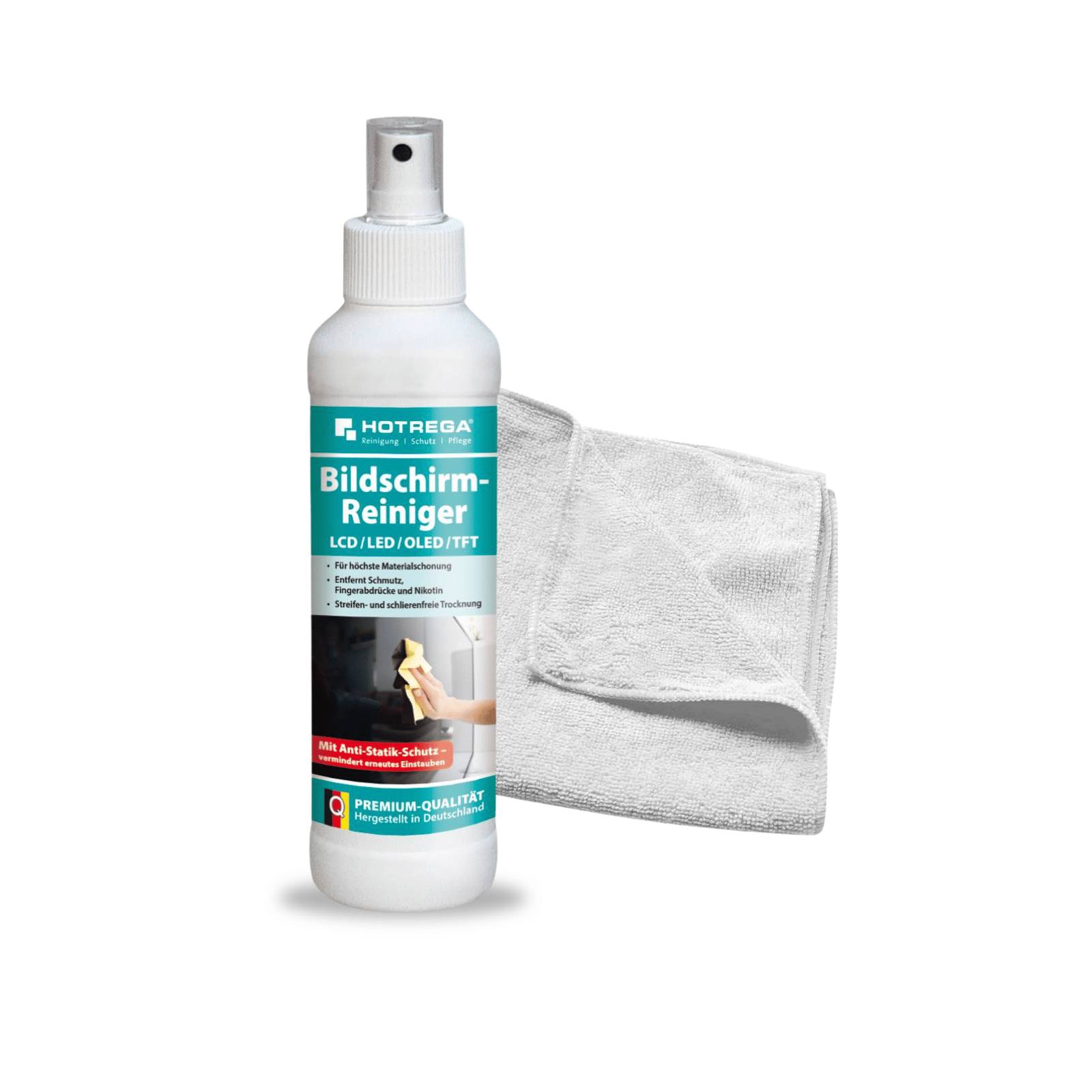 HOTREGA Bildschirmreiniger LCD/Plasma & TFT 250 ml Pumpsprühflasche SET + Microfasertuch 40 x 40 cm-0