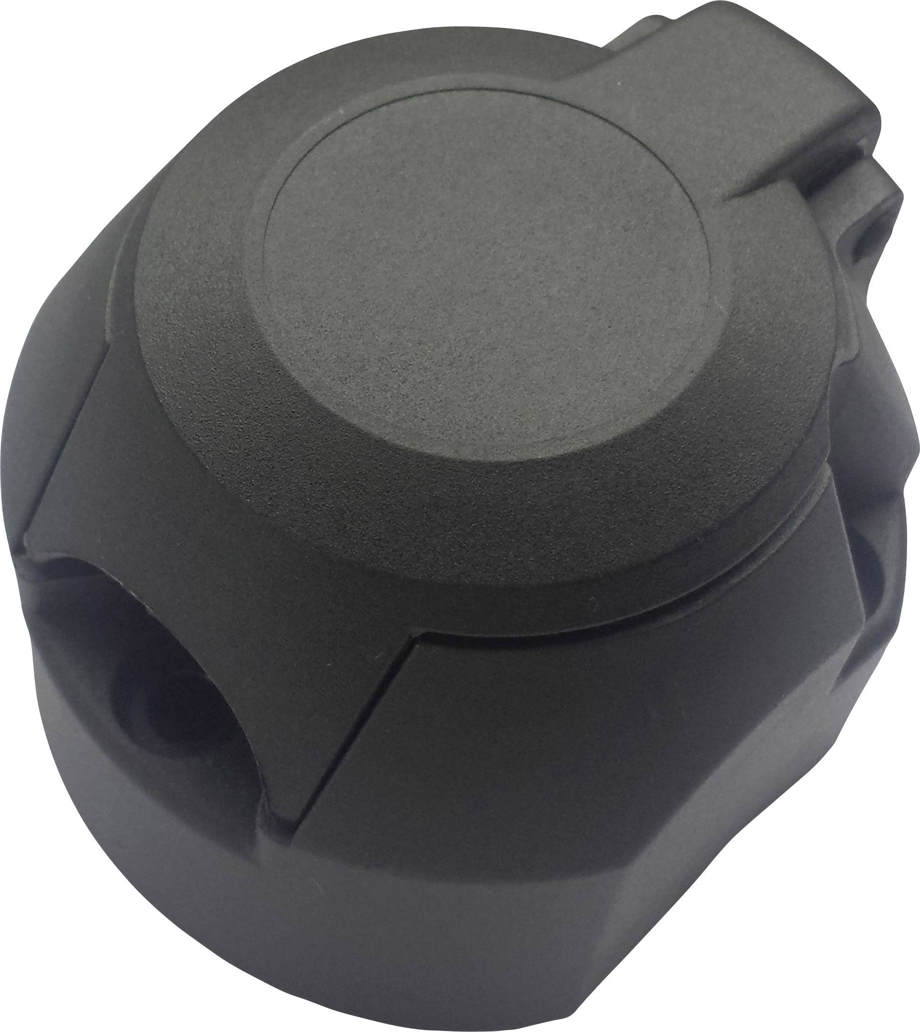 Grauer, runder Adapter mit Schutzkappe, geeignet für elektrische Anschlüsse. Hauptmerkmal ist die robuste, wetterfeste Konstruktion.