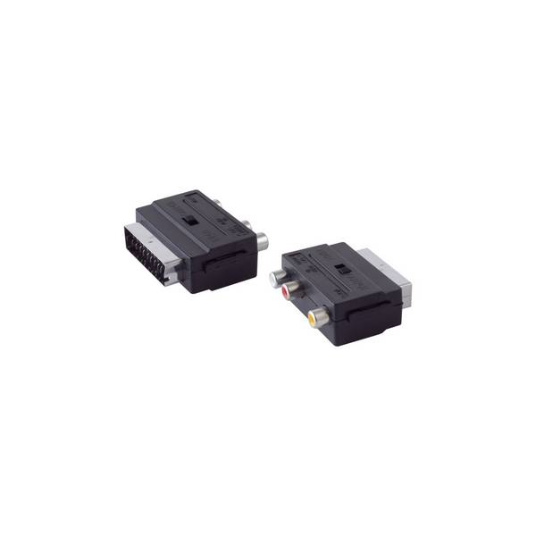 Scart-Adapter mit 3 Cinchbuchsen, IN/OUT Schalter