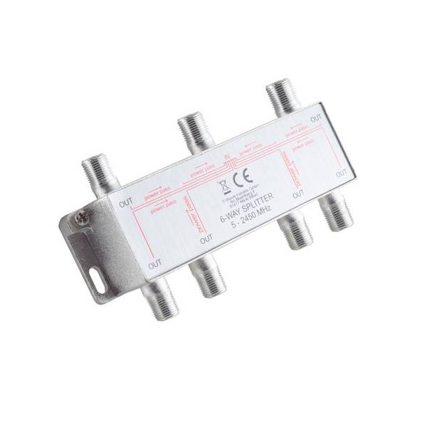 S/CONN F-Stammverteiler 6-fach F-Kupplung auf F-Kupplung 5-2400 MHz Klasse A Silber