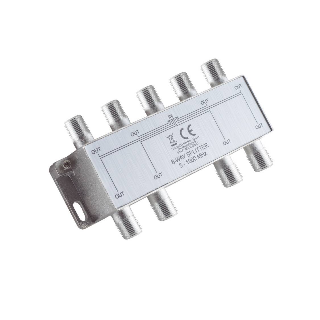 S/CONN F-Verteiler 8-fach F-Buchse auf 8x F-Buchse 5-1000 MHz Klasse A 85 dB Silber-0