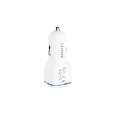 Sunix 2.4A KFZ Ladegerät Zigarettenanzünder 2x USB Ladeadapter + 1.2 Meter  Typ C Ladekabel Datenkabel weiß