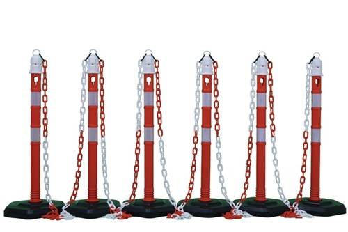 Sperrpfostenset PPC rot/weiß m.Sechskantfuß D63xH1000mm 6 Pfosten u.5 Ketten-0